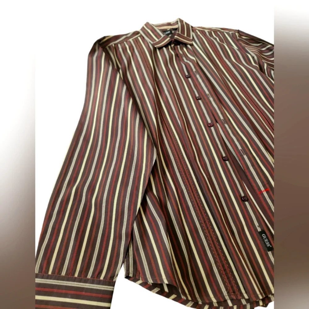 Guess Button Up Long Sleeve Casual Striped Shirt - Picture 4 of 7